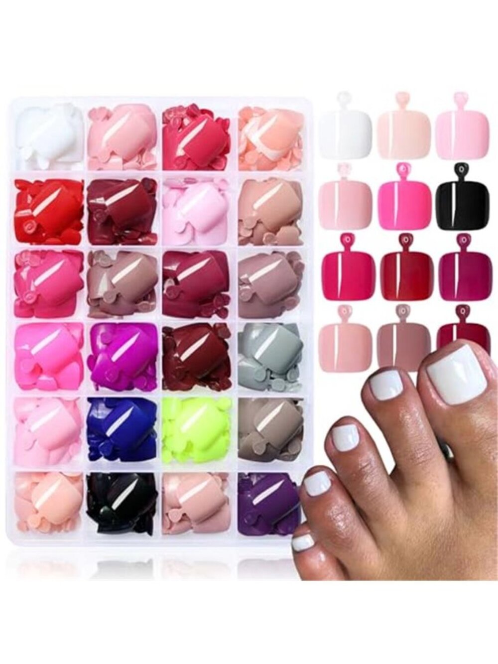 576pc Press on Toenails Women Toe Fake Nail with Adhesive Tab